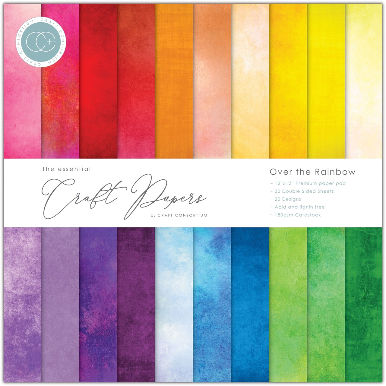 Craft Consortium Double-Sided Paper Pad 12"X12" 30/Pkg-Over The Rainbow, 20 Designs
